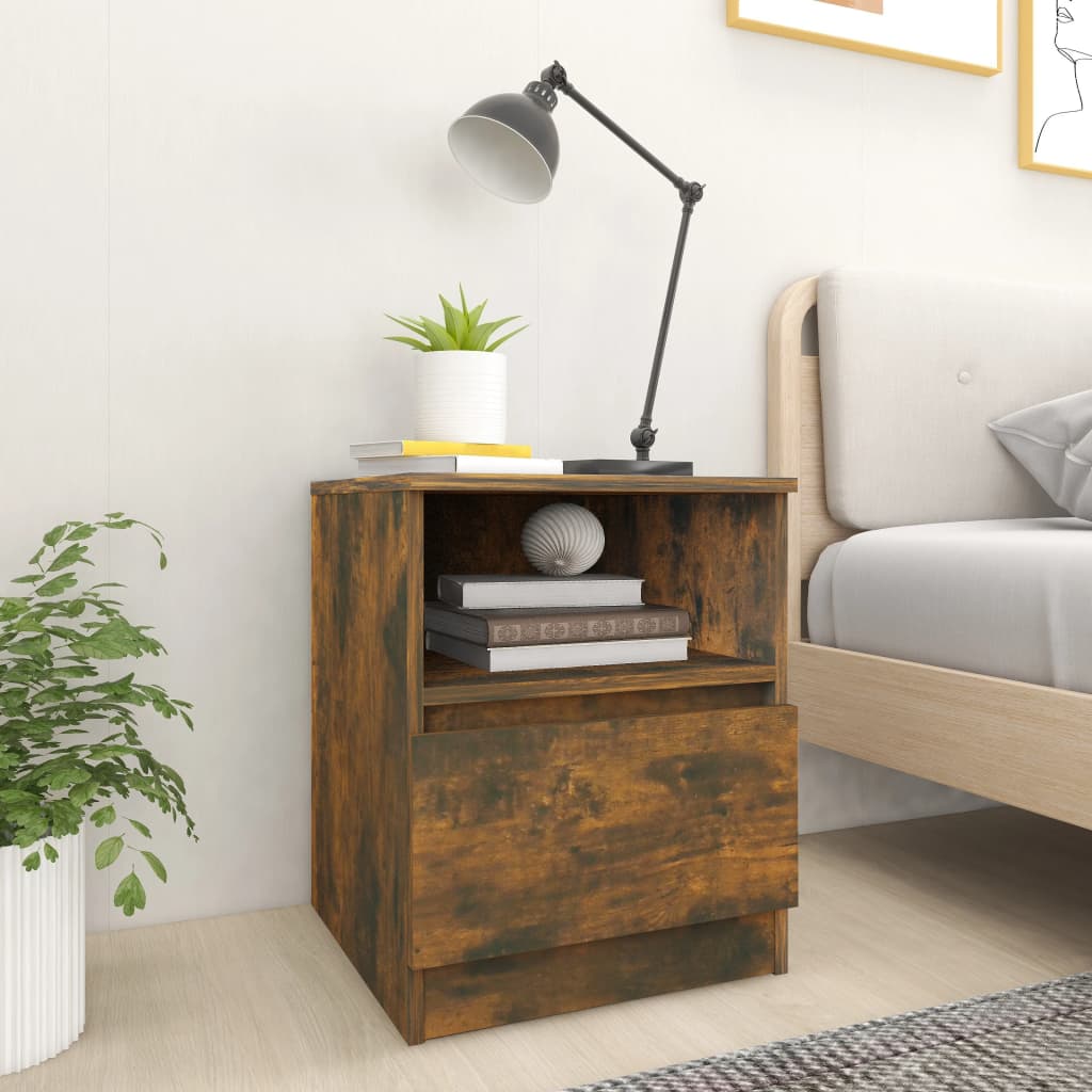 Nachtkastjes 2 st 40x40x50 cm bewerkt hout gerookt eikenkleurig is nu te koop bij PeponiXL, paradijselijk wonen!