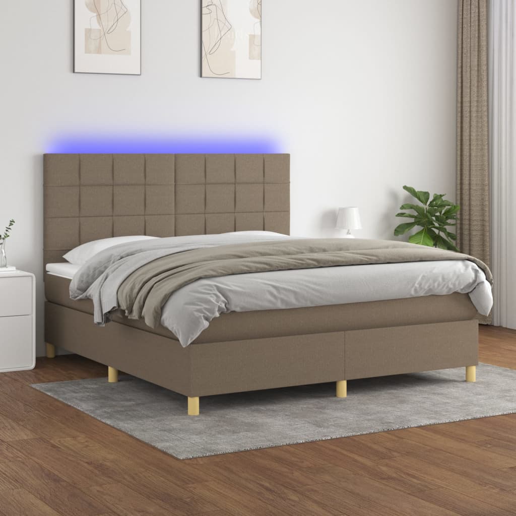 Boxspring met matras en LED stof taupe 160x200 cm is nu te koop bij PeponiXL, paradijselijk wonen!
