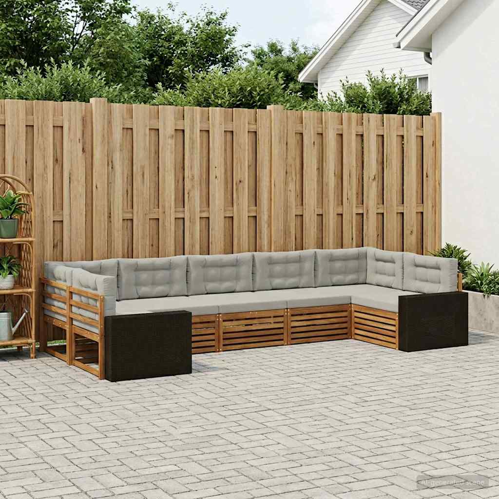 Buiten bankenset met kussen 7 pcs Naturel en lichtgrijs is nu te koop bij PeponiXL, paradijselijk wonen!