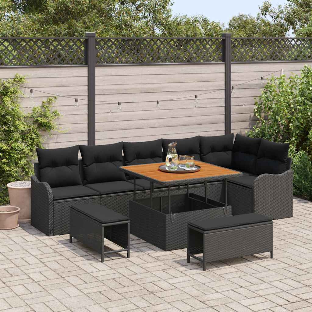 Tuin Sofa Set met kussen met opslag 9 pcs Zwart is nu te koop bij PeponiXL, paradijselijk wonen!