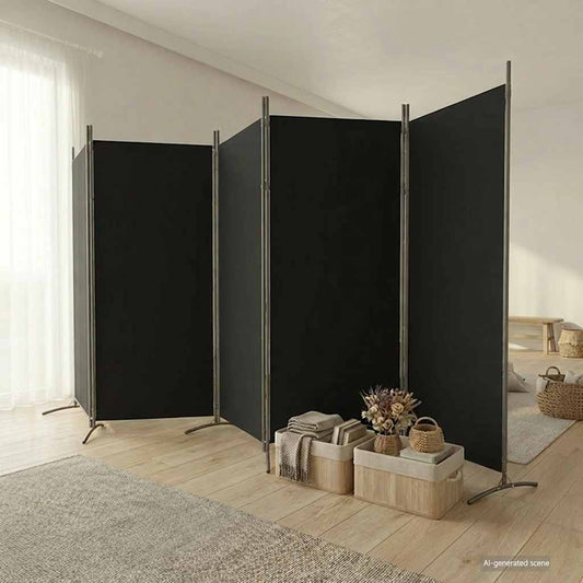 Kamerscherm met 5 panelen 433x180 cm stof zwart is nu te koop bij PeponiXL, paradijselijk wonen!