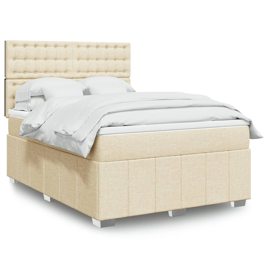 Boxspring met matras stof crèmekleurig 140x200 cm is nu te koop bij PeponiXL, paradijselijk wonen!
