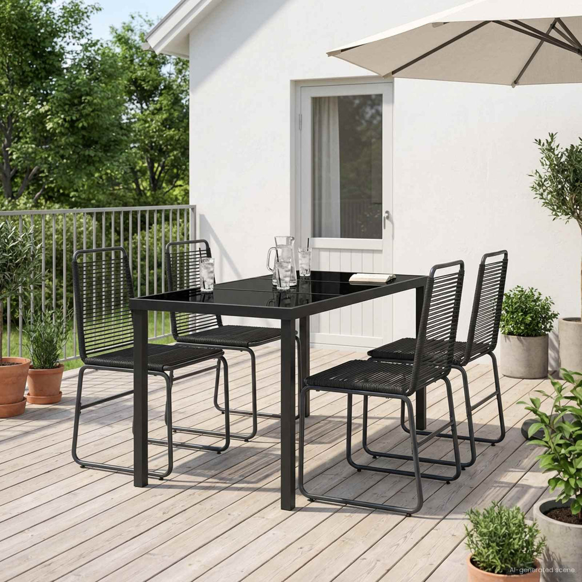 Tuinset 5 st Zwart Metaal en Rotan is nu te koop bij PeponiXL, paradijselijk wonen!
