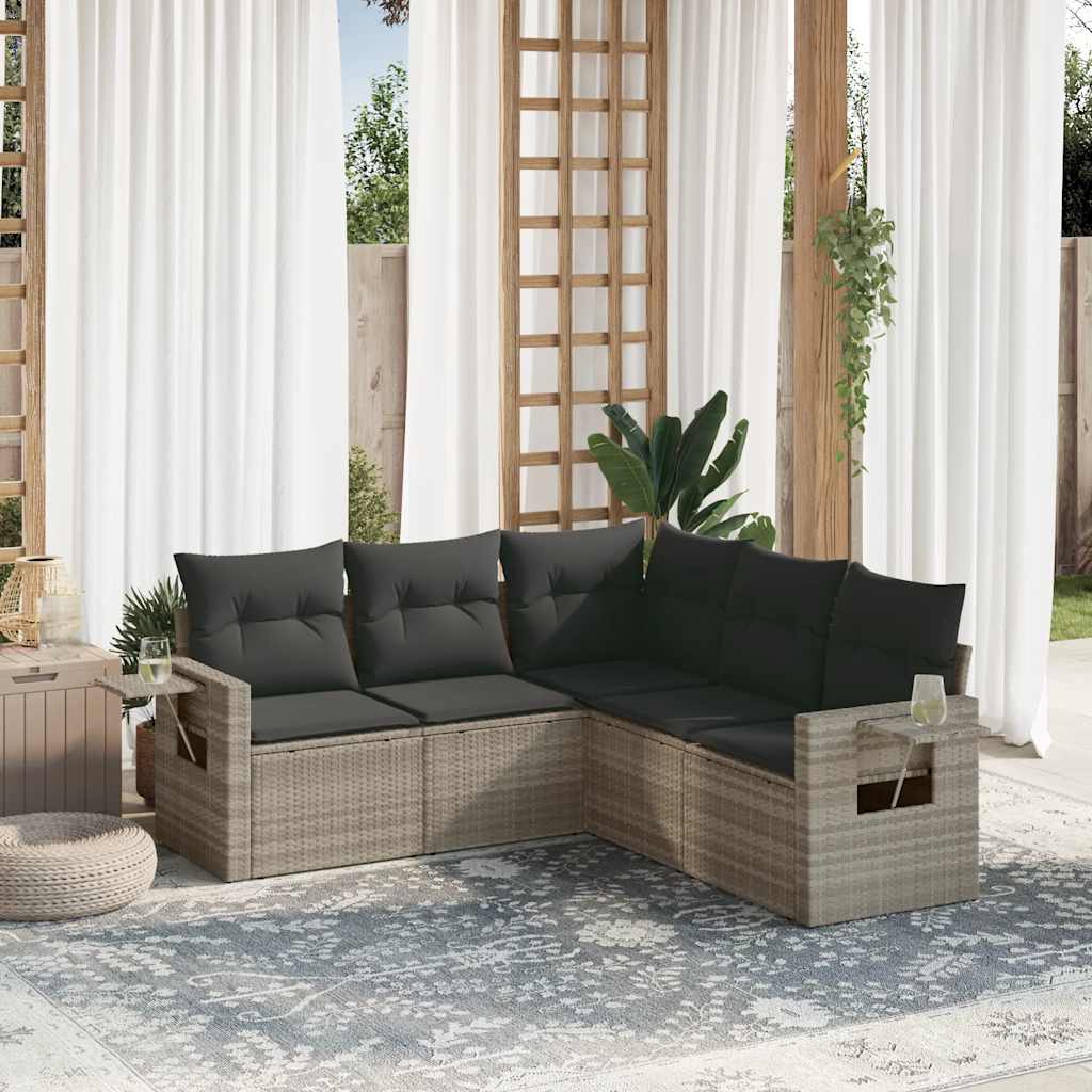 5-delige Loungeset met kussens poly rattan lichtgrijs is nu te koop bij PeponiXL, paradijselijk wonen!