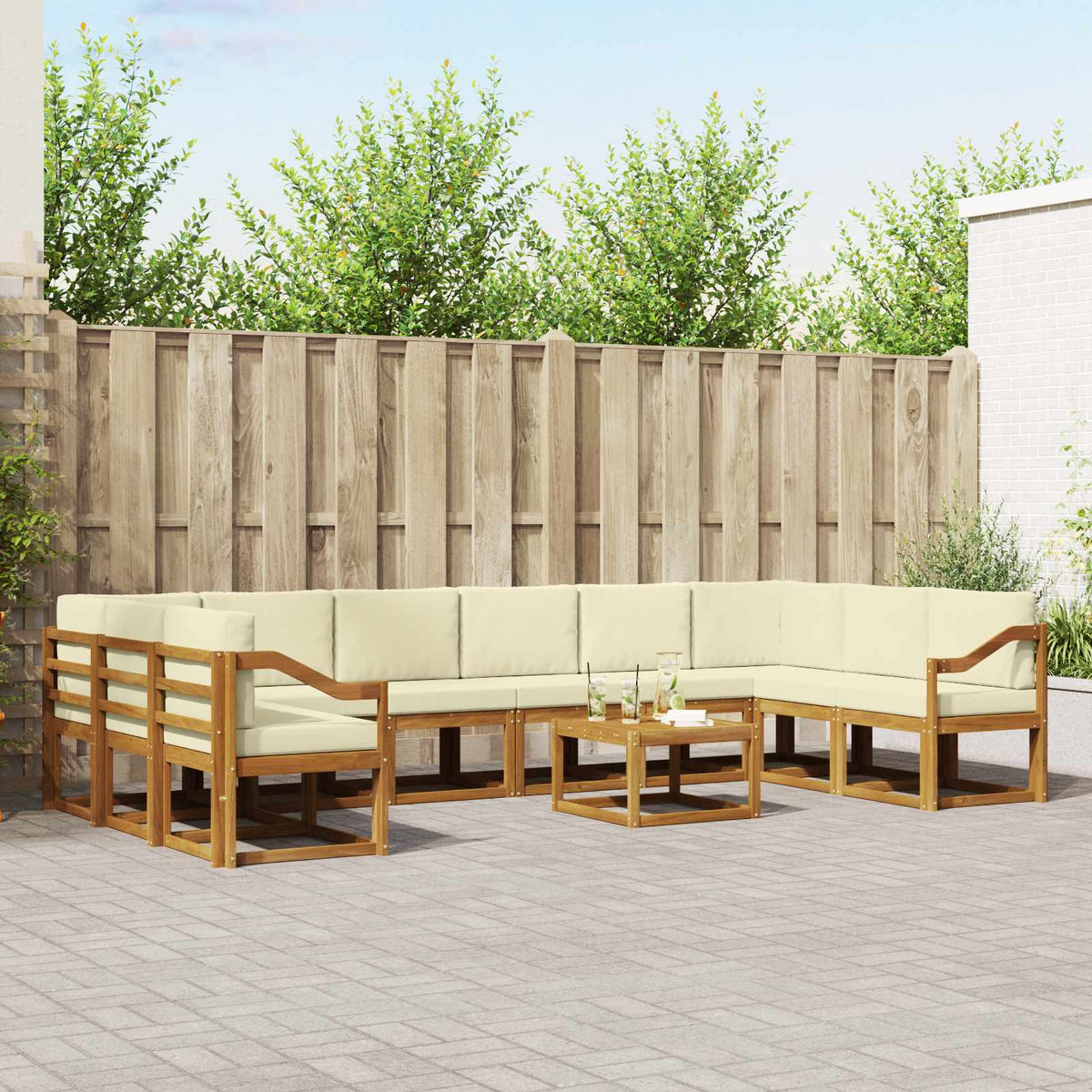 Buiten bankenset met kussen 11 pcs Natuurlijk en Crème is nu te koop bij PeponiXL, paradijselijk wonen!
