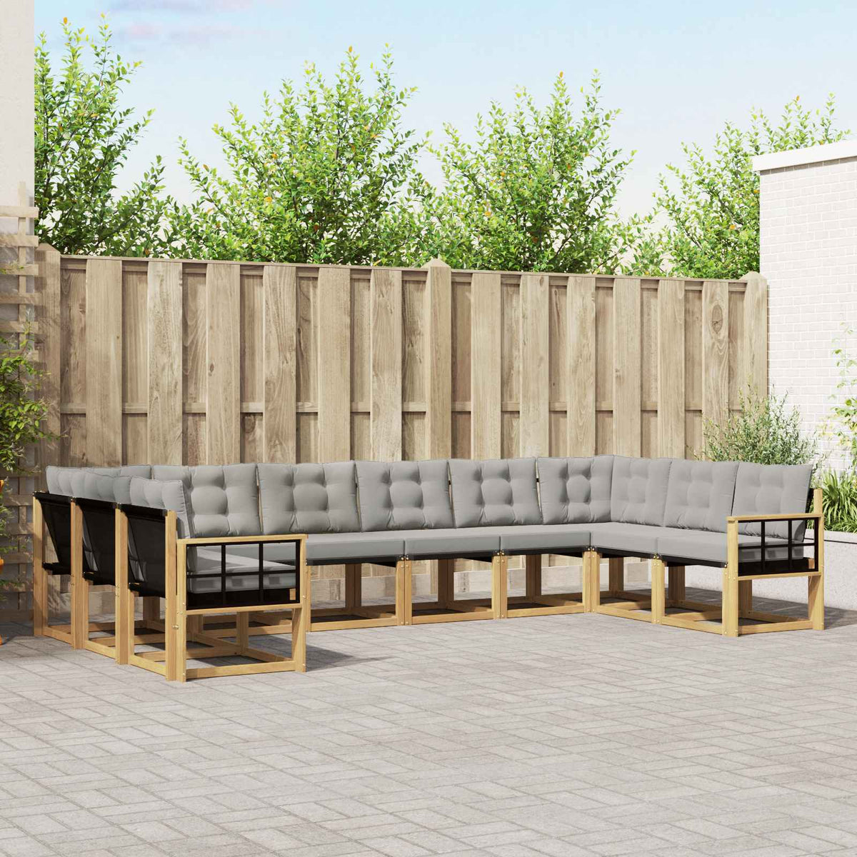 Buiten bankenset met kussen 10 pcs Wit en Lichtgrijs is nu te koop bij PeponiXL, paradijselijk wonen!