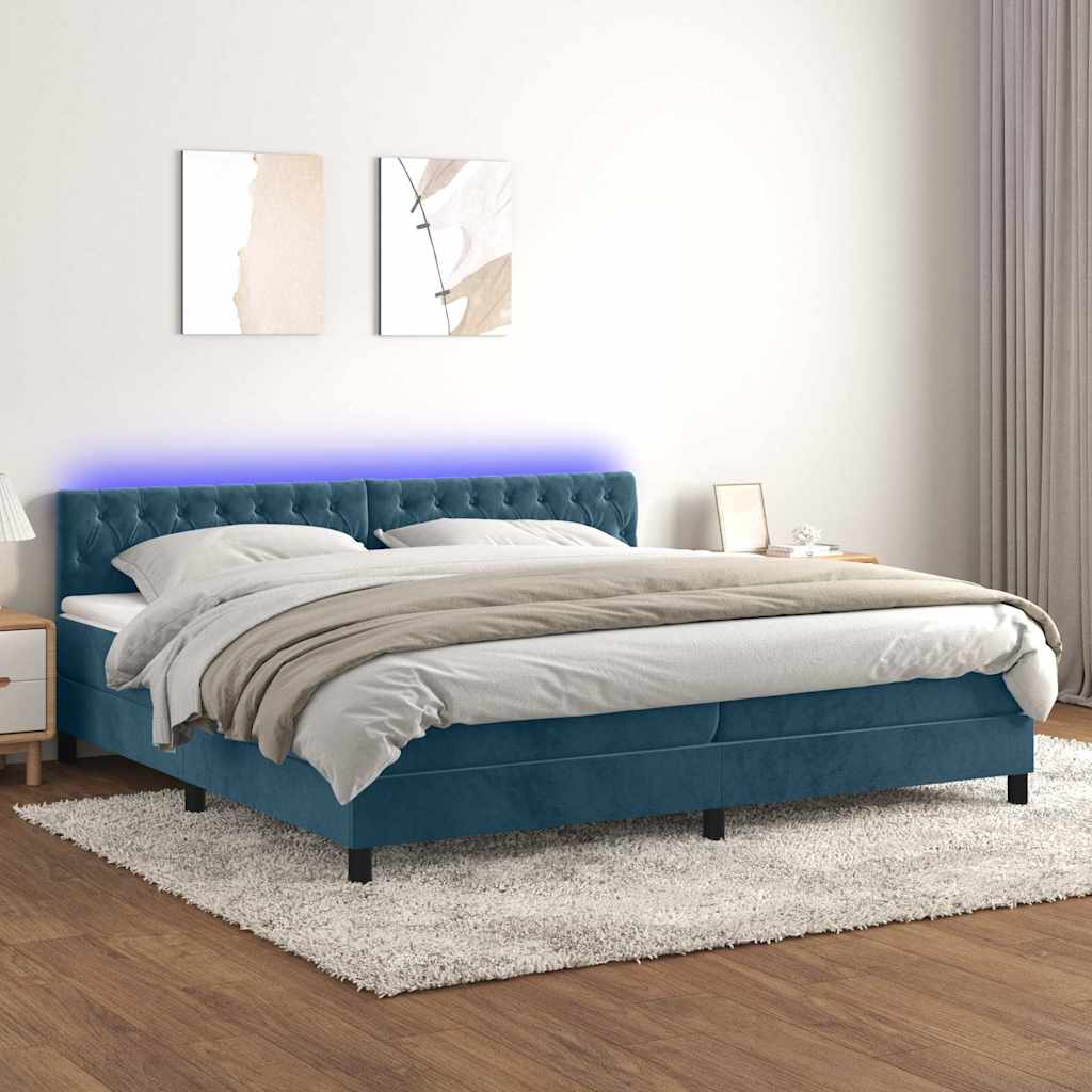 Boxspring met matras en LED fluweel donkerblauw 200x200 cm is nu te koop bij PeponiXL, paradijselijk wonen!
