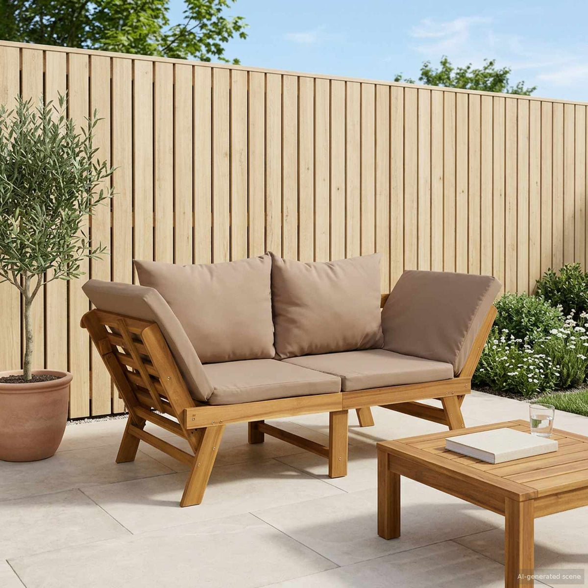 3-in-1 Tuinbank met Kussens Massief Acaciahout Naturel is nu te koop bij PeponiXL, paradijselijk wonen!