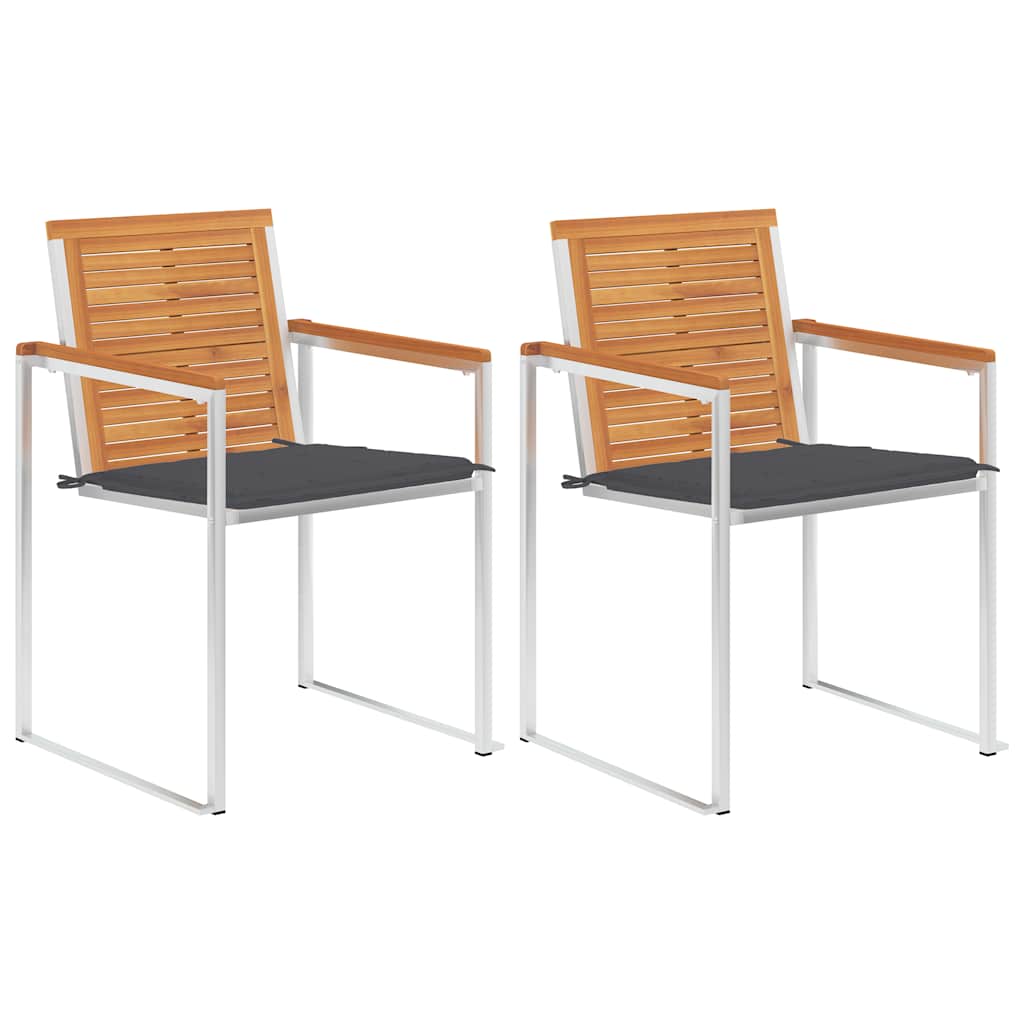 Tuinstoelen 2 st met kussens massief acaciahout en staal is nu te koop bij PeponiXL, paradijselijk wonen!