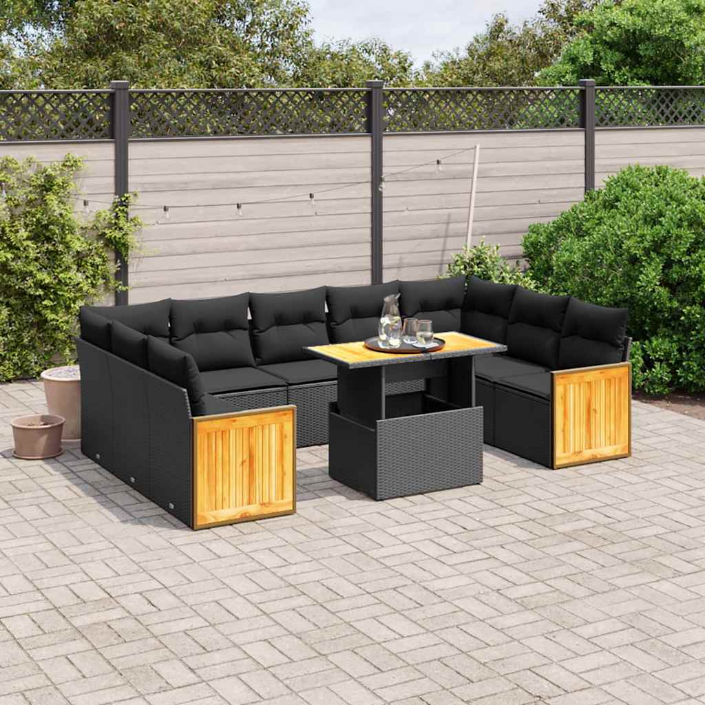 10-delige Loungeset met kussens poly rattan zwart is nu te koop bij PeponiXL, paradijselijk wonen!