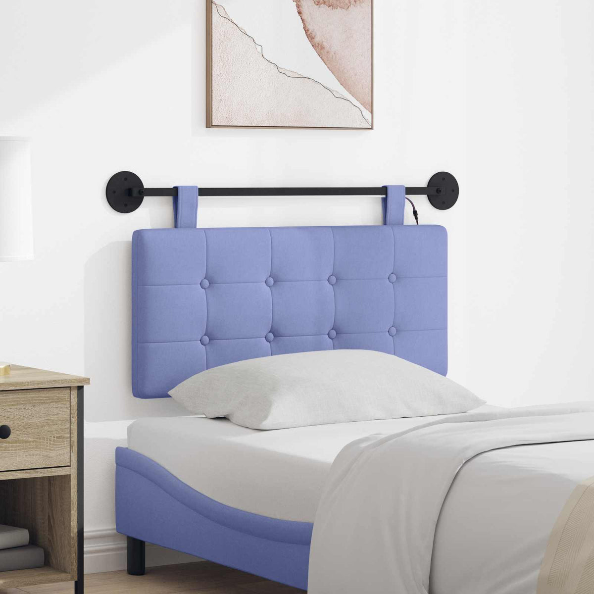 Hangend hoofdbord Met LED-verlichting Jeans Blauw Stof is nu te koop bij PeponiXL, paradijselijk wonen!