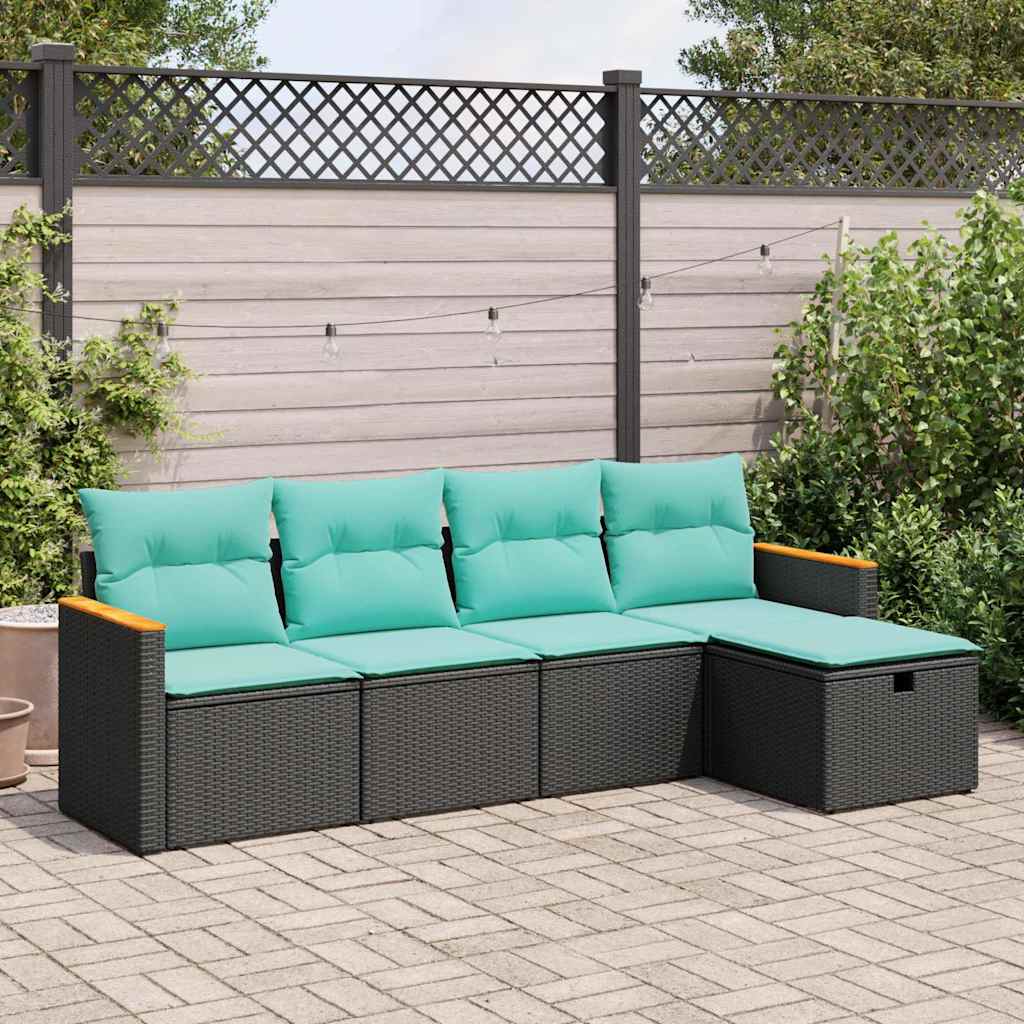 5-delige Loungeset met kussens poly rattan zwart is nu te koop bij PeponiXL, paradijselijk wonen!