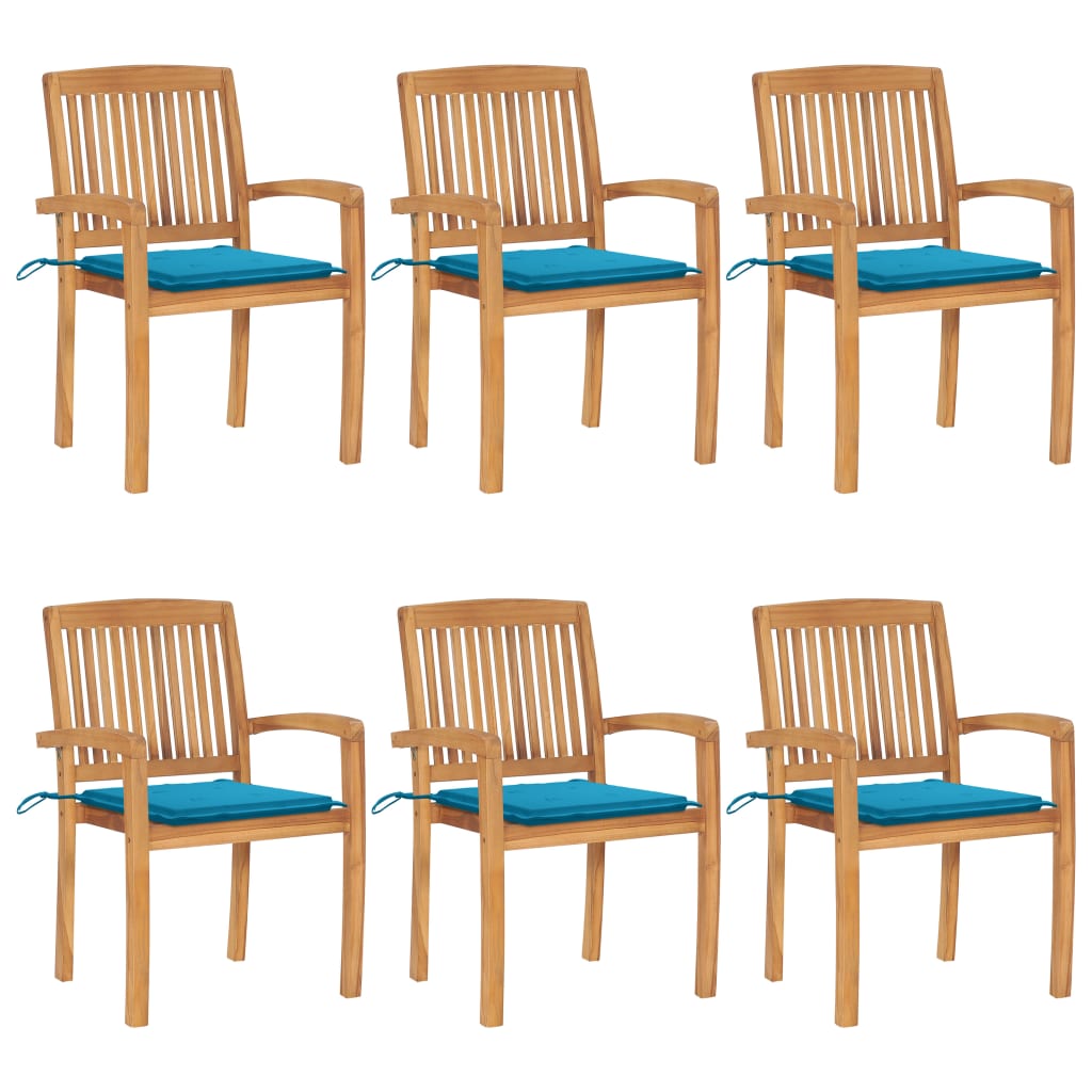 Tuinstoelen stapelbaar 6 st met kussens massief teakhout is nu te koop bij PeponiXL, paradijselijk wonen!