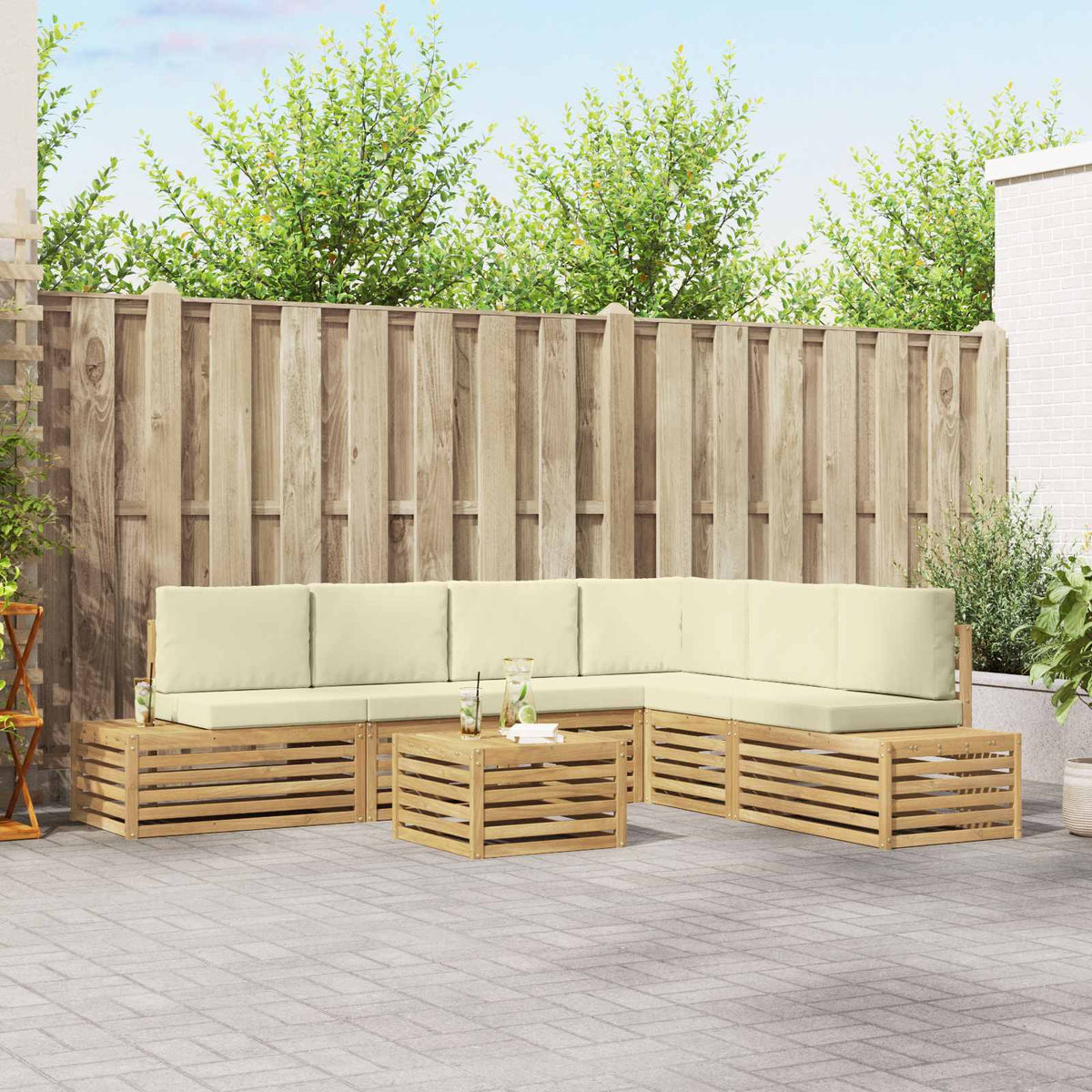 Buiten bankenset met kussen Wit 59 x 59 x 37 cm Polyester is nu te koop bij PeponiXL, paradijselijk wonen!