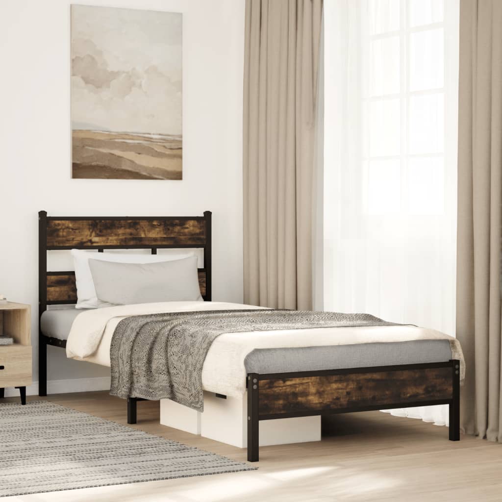 Bedframe met hoofdbord zonder matras sonoma eiken 107x203 cm is nu te koop bij PeponiXL, paradijselijk wonen!