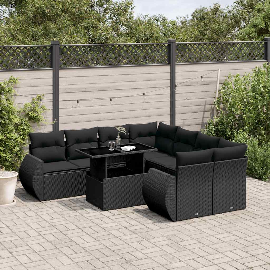 9-delige Loungeset met kussens poly rattan zwart is nu te koop bij PeponiXL, paradijselijk wonen!