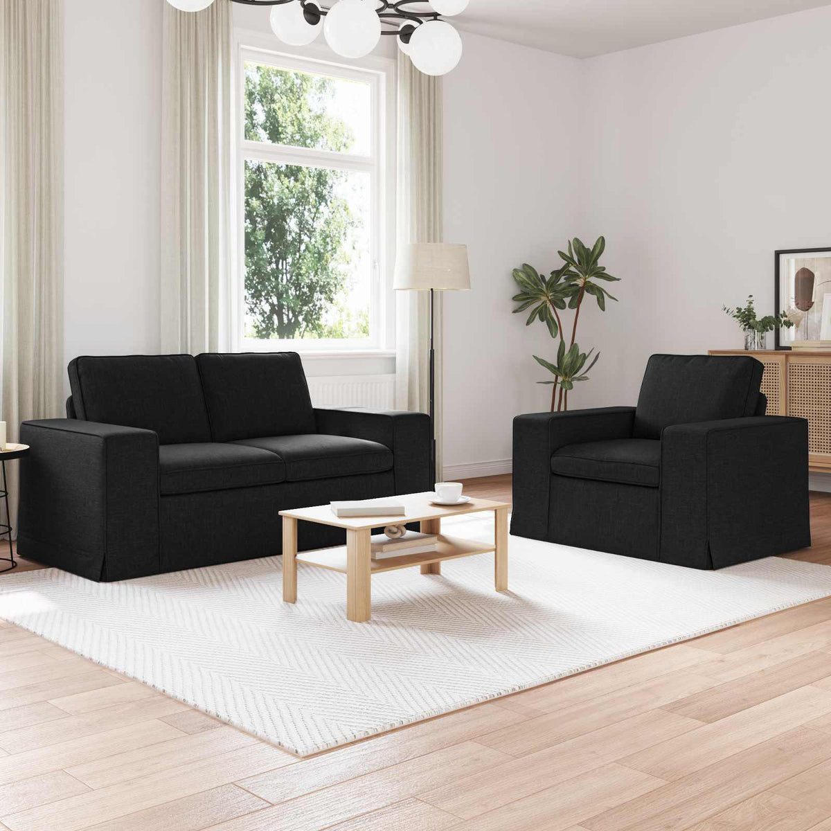 Bankstel 2 pcs Zwart 162 x 80 x 82 cm Stof is nu te koop bij PeponiXL, paradijselijk wonen!