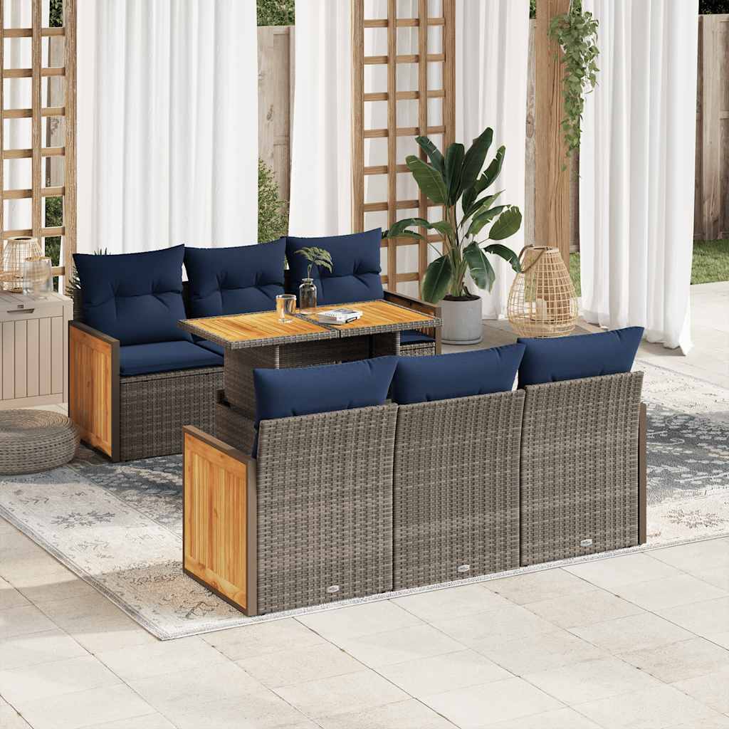 7-delige Loungeset met kussens poly rattan acacia grijs is nu te koop bij PeponiXL, paradijselijk wonen!