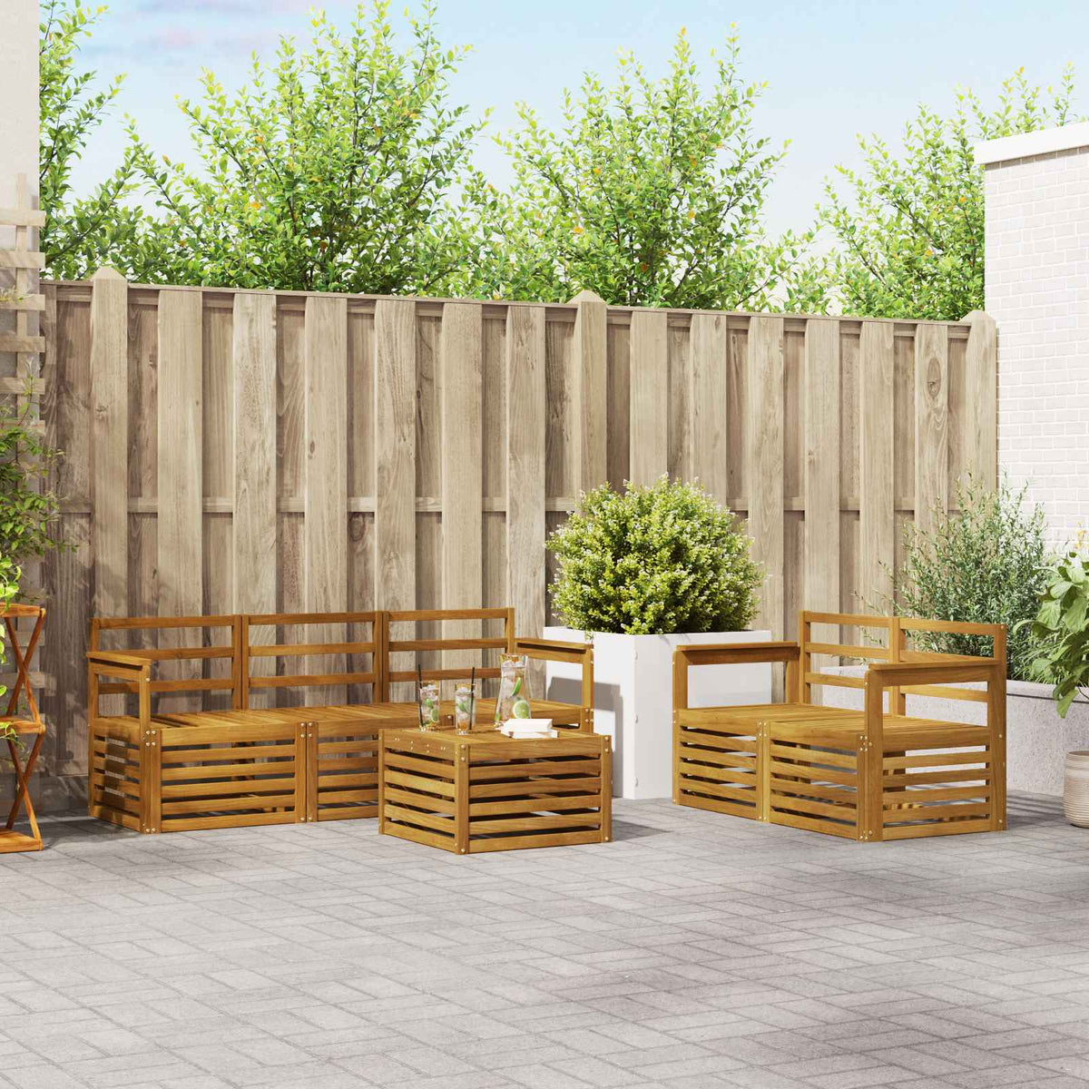 Sofa-Sets 6 pcs Naturel Massief Acaciahout is nu te koop bij PeponiXL, paradijselijk wonen!