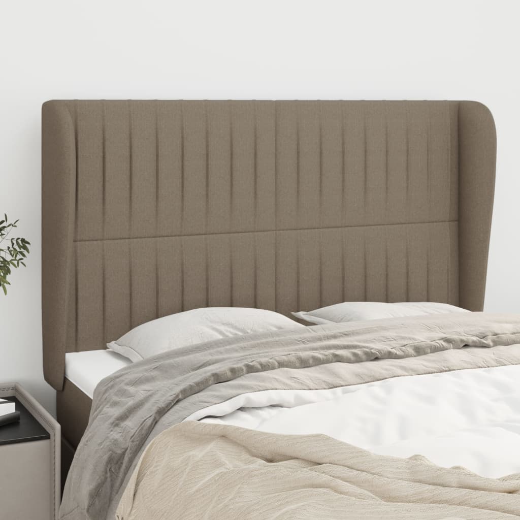 Hoofdbord met randen 147x23x118/128 cm stof taupe is nu te koop bij PeponiXL, paradijselijk wonen!
