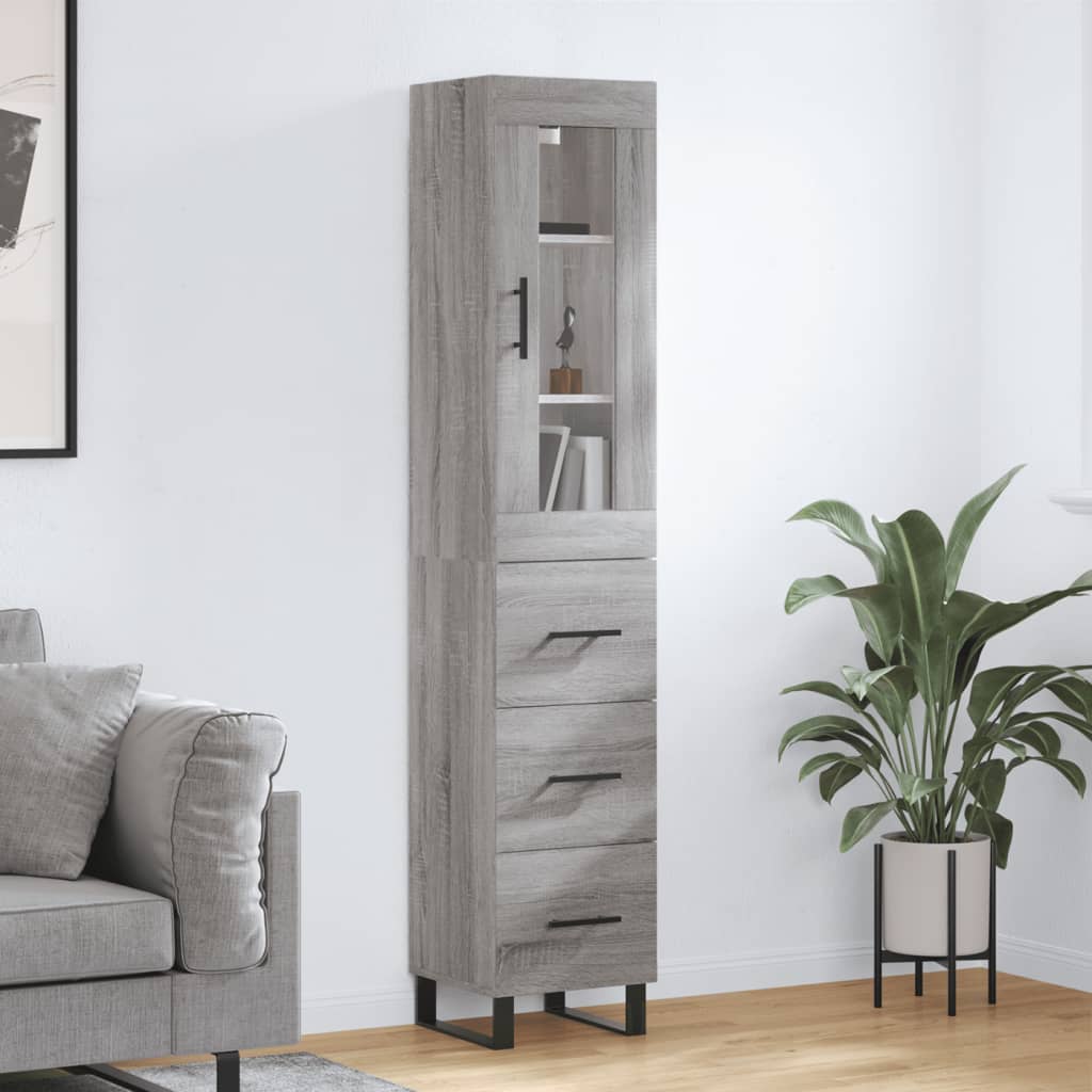 Hoge kast 34,5x34x180 cm bewerkt hout grijs sonoma eikenkleurig is nu te koop bij PeponiXL, paradijselijk wonen!
