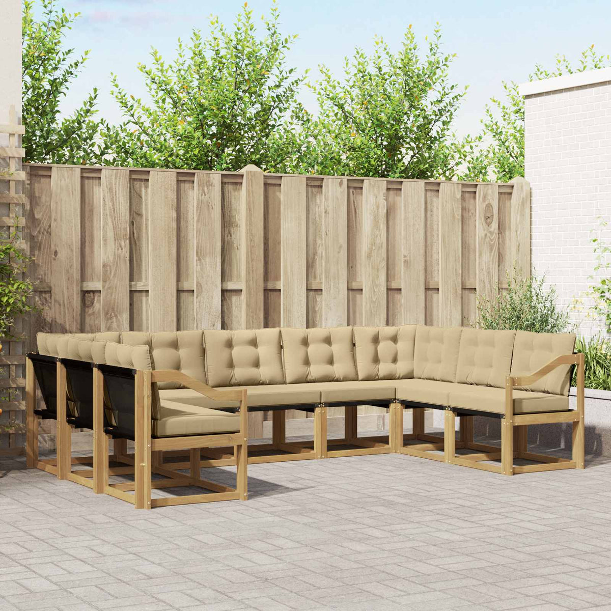 Buiten bankenset met kussen 9 pcs Wit en Beige is nu te koop bij PeponiXL, paradijselijk wonen!