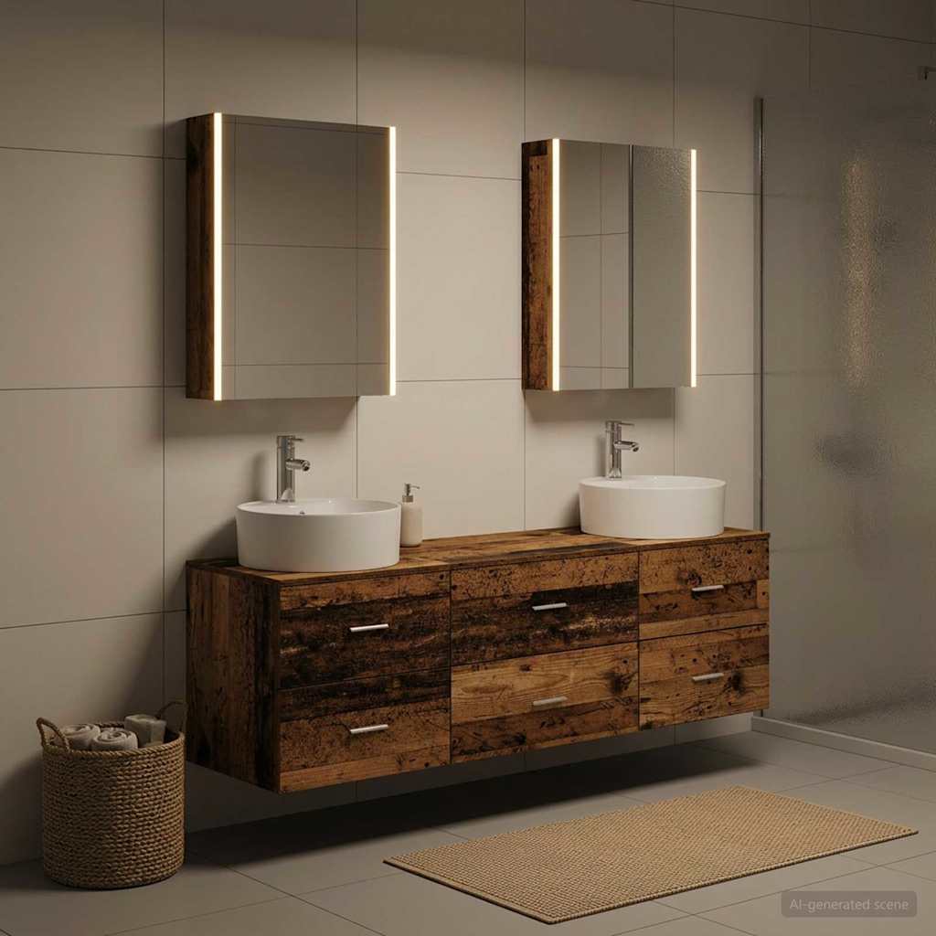Badkamermeubelset 5 st Oud hout Bewerkt hout en glas is nu te koop bij PeponiXL, paradijselijk wonen!