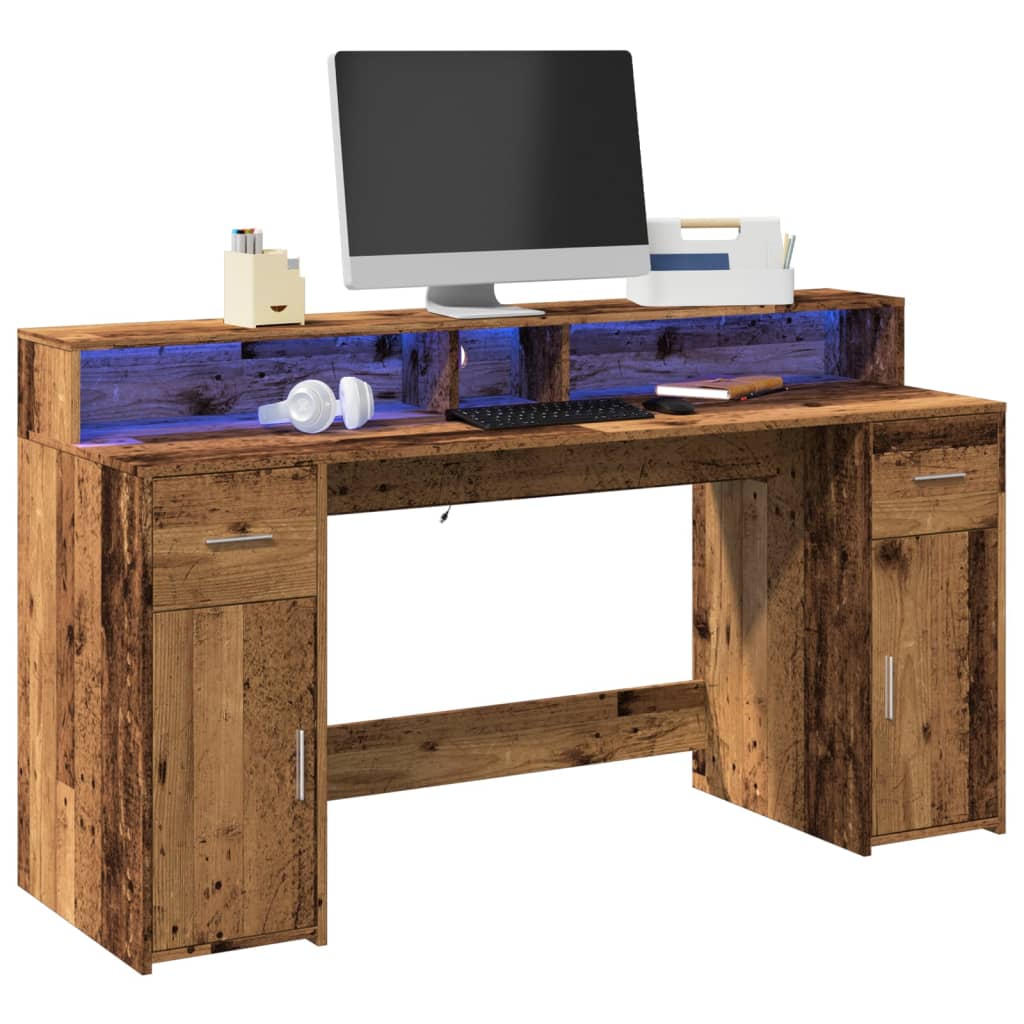 Bureau met LED-verlichting 160x55x91 cm bewerkt hout oud hout is nu te koop bij PeponiXL, paradijselijk wonen!