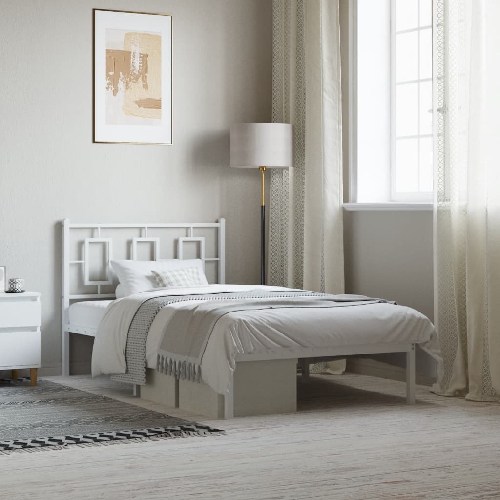 Bedframe met hoofdbord metaal wit 100x190 cm is nu te koop bij PeponiXL, paradijselijk wonen!