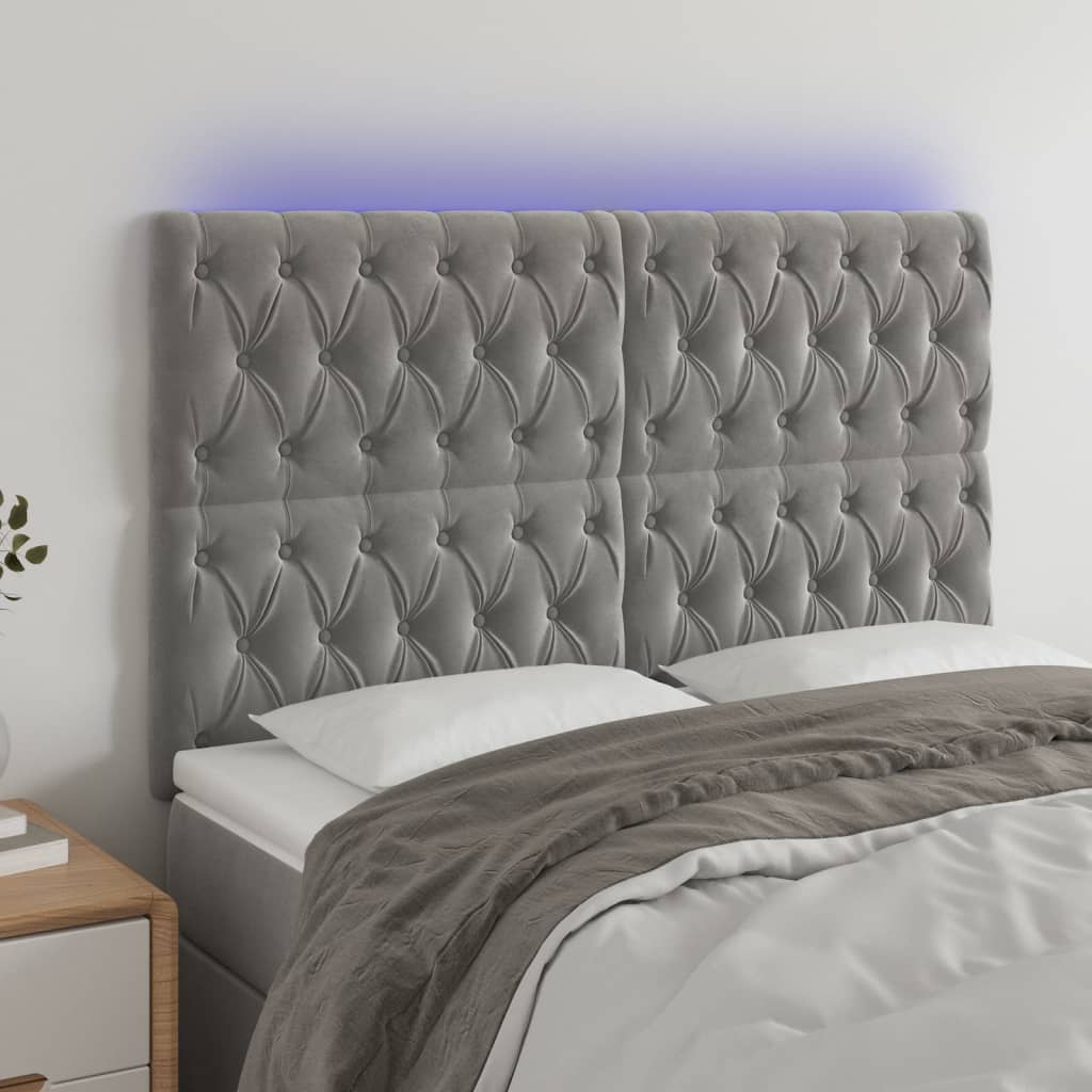 Hoofdbord LED 160x7x118/128 cm fluweel lichtgrijs is nu te koop bij PeponiXL, paradijselijk wonen!