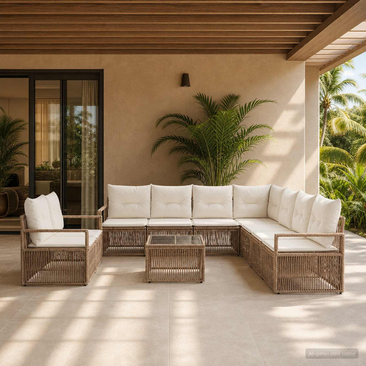 Tuinbankenset 10 pcs Beige poly rattan is nu te koop bij PeponiXL, paradijselijk wonen!