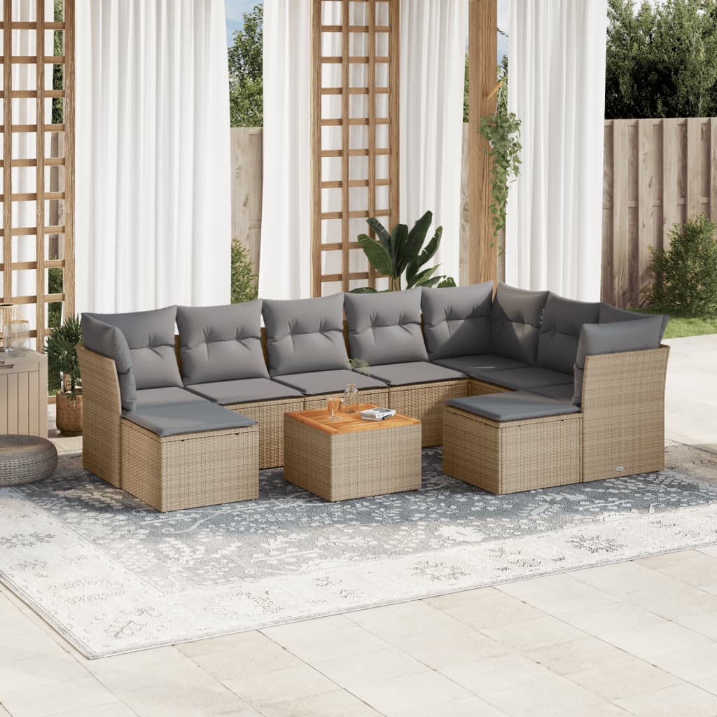10-delige Loungeset met kussens poly rattan gemengd beige is nu te koop bij PeponiXL, paradijselijk wonen!