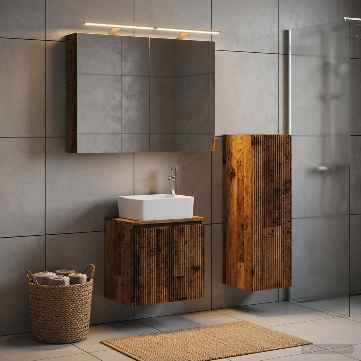 Badkamermeubelset 4 st Oud hout Bewerkt hout en glas is nu te koop bij PeponiXL, paradijselijk wonen!