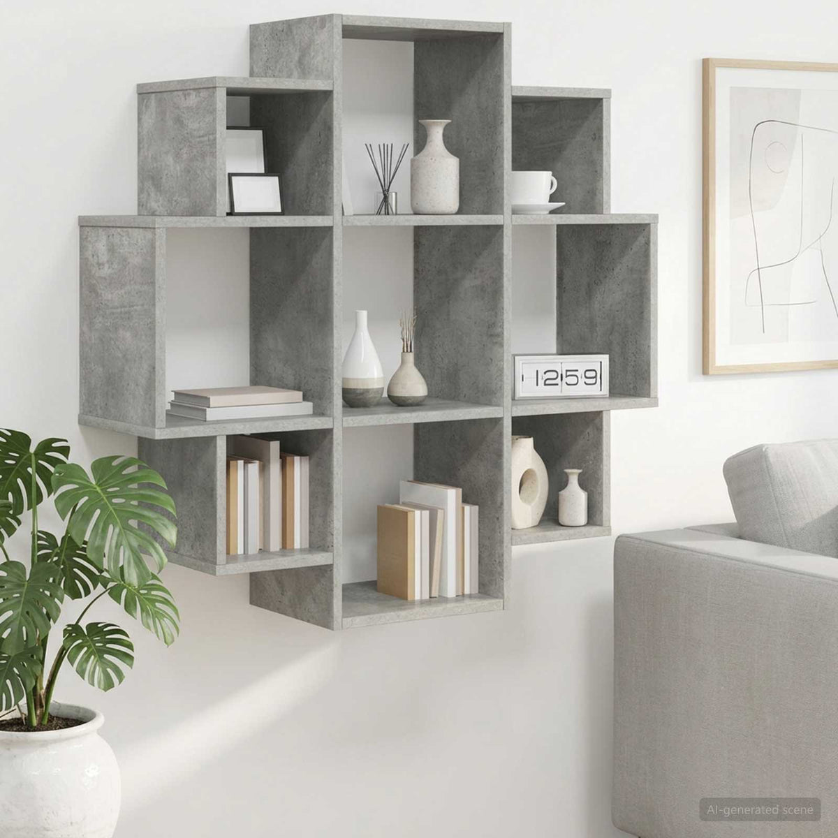 Wandplank Betongrijs 90 x 25 x 90 cm Bewerkt hout is nu te koop bij PeponiXL, paradijselijk wonen!