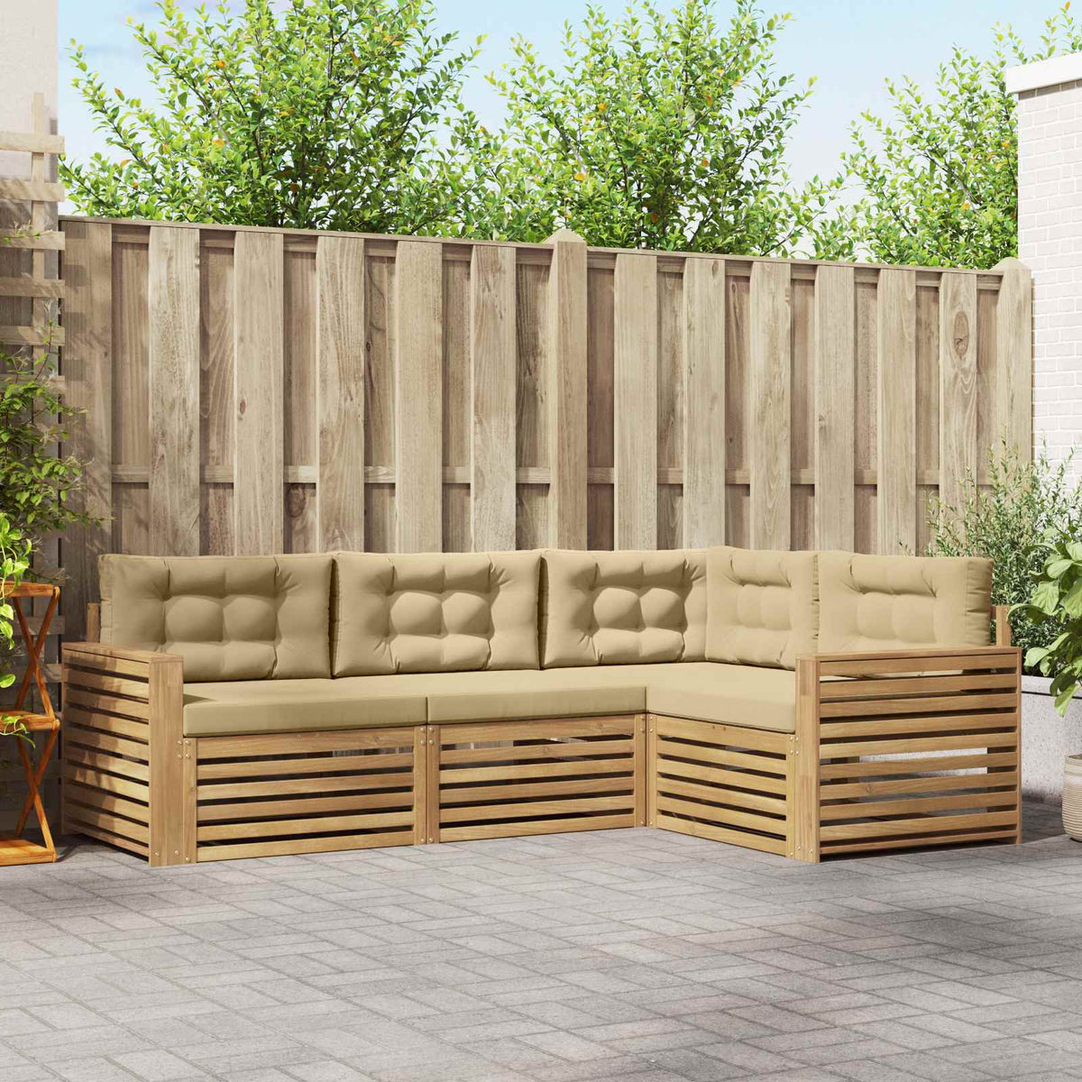 Buiten bankenset 4 pcs Wit en Beige 251,5 x 172,5 x 73 cm is nu te koop bij PeponiXL, paradijselijk wonen!