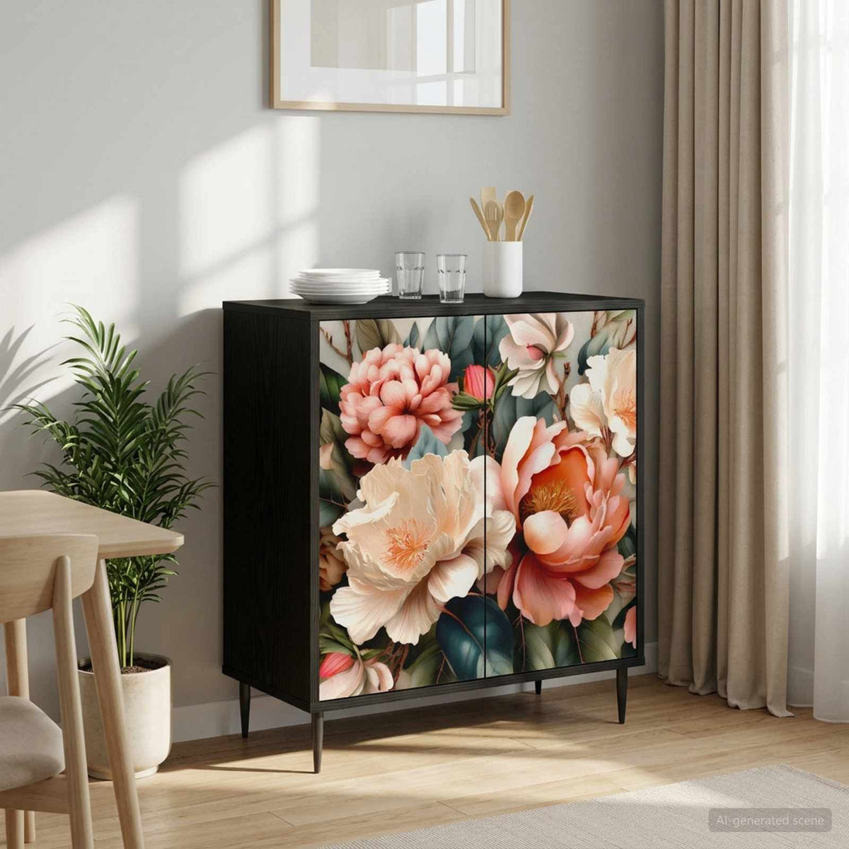 Dressoir BORNE Zwart eiken 69 x 33 x 76 cm Bewerkt hout is nu te koop bij PeponiXL, paradijselijk wonen!