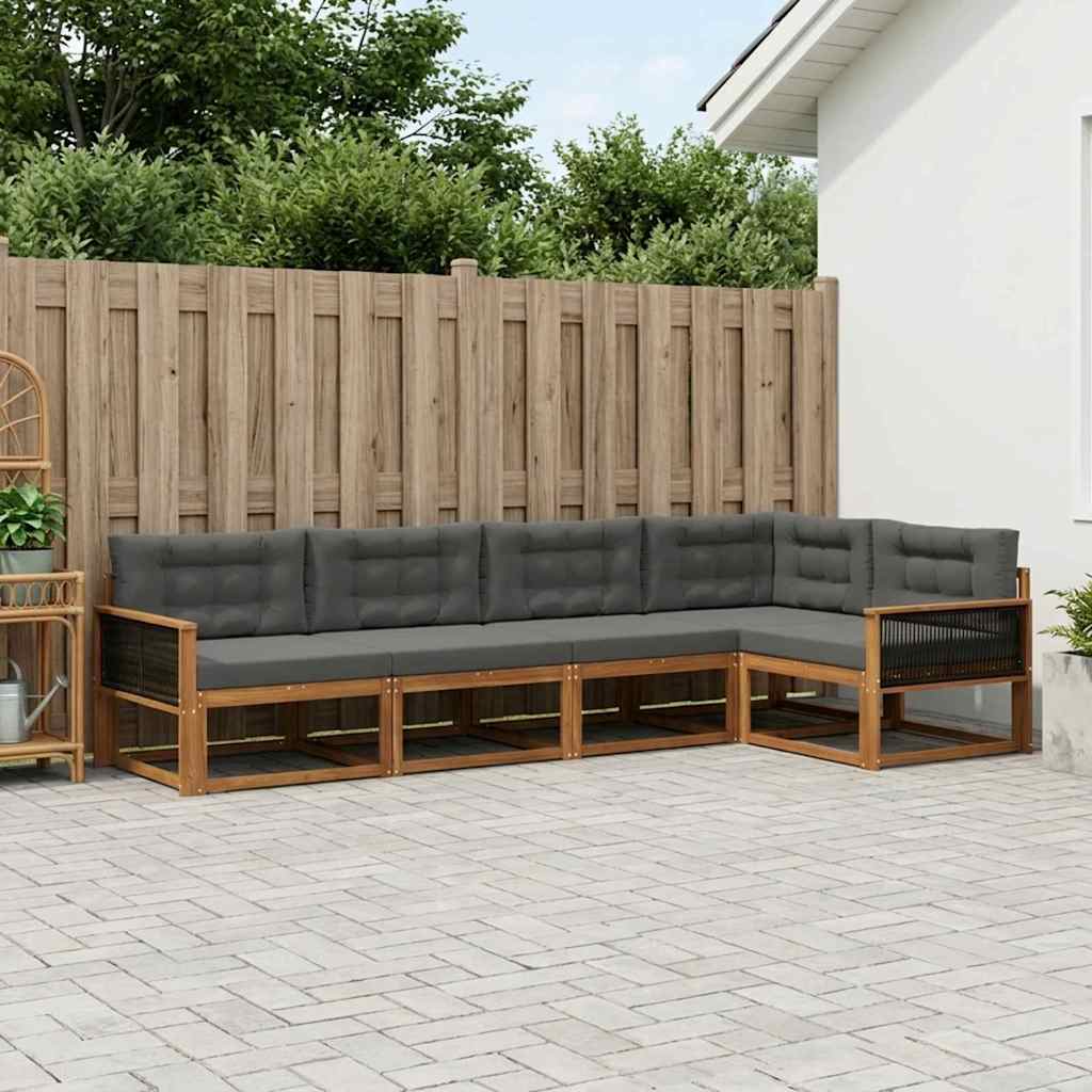 Buiten bankenset met kussen 5 pcs Natuurlijk en Antraciet is nu te koop bij PeponiXL, paradijselijk wonen!