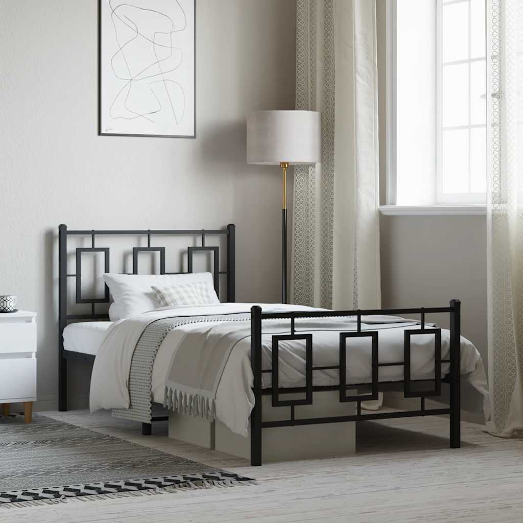 Bedframe met hoofd- en voeteneinde metaal zwart 90x200 cm is nu te koop bij PeponiXL, paradijselijk wonen!