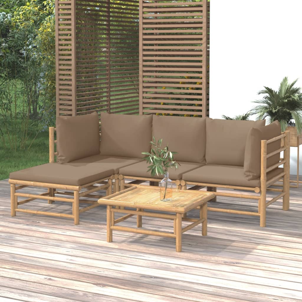 5-delige Loungeset met kussens bamboe taupe is nu te koop bij PeponiXL, paradijselijk wonen!