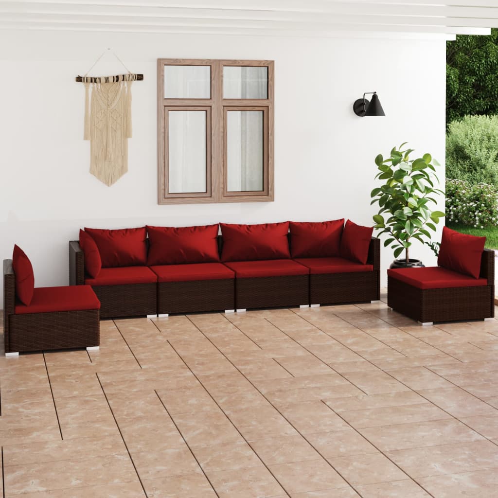 6-delige Loungeset met kussens poly rattan bruin is nu te koop bij PeponiXL, paradijselijk wonen!