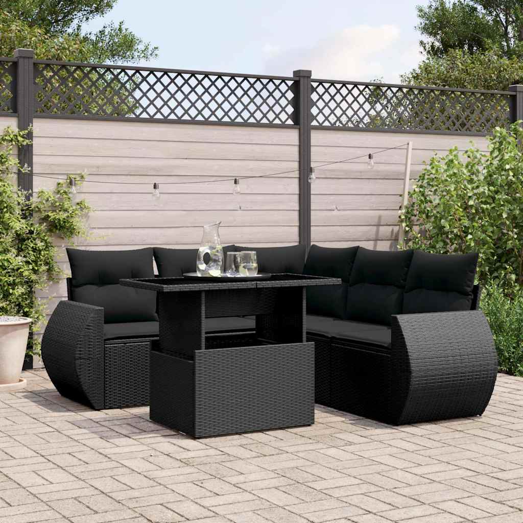 6-delige Loungeset met kussens poly rattan zwart is nu te koop bij PeponiXL, paradijselijk wonen!