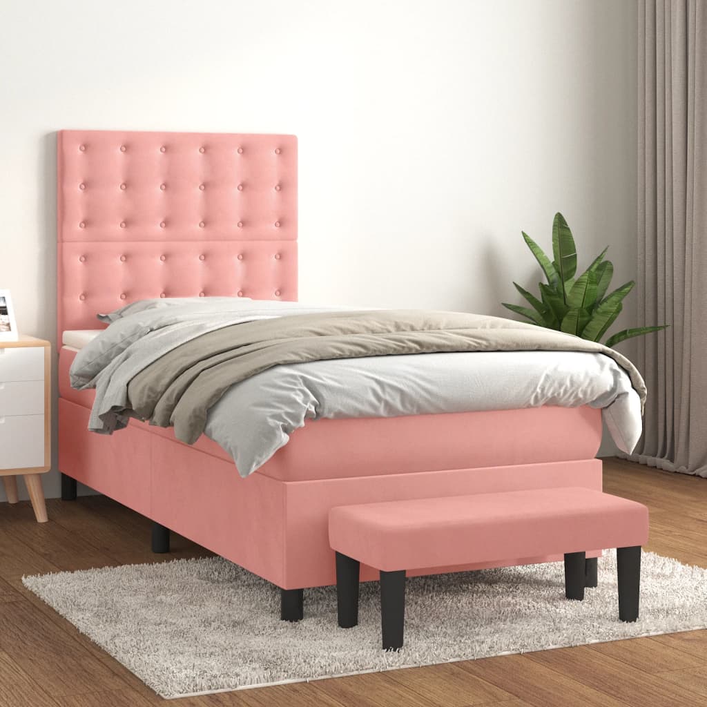 Boxspring met matras fluweel roze 100x200 cm is nu te koop bij PeponiXL, paradijselijk wonen!