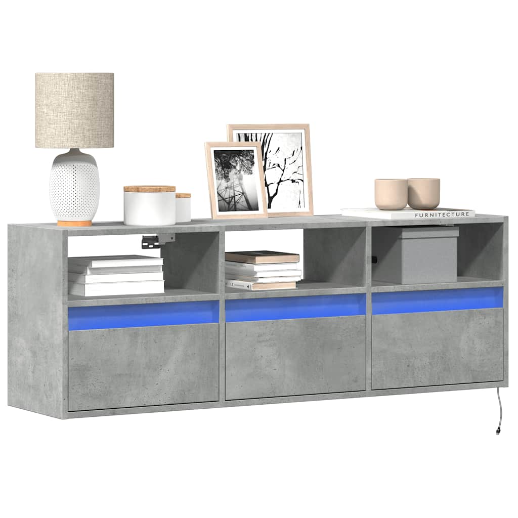 Tv-wandmeubel met LED-verlichting 130x31x45 cm betongrijs is nu te koop bij PeponiXL, paradijselijk wonen!