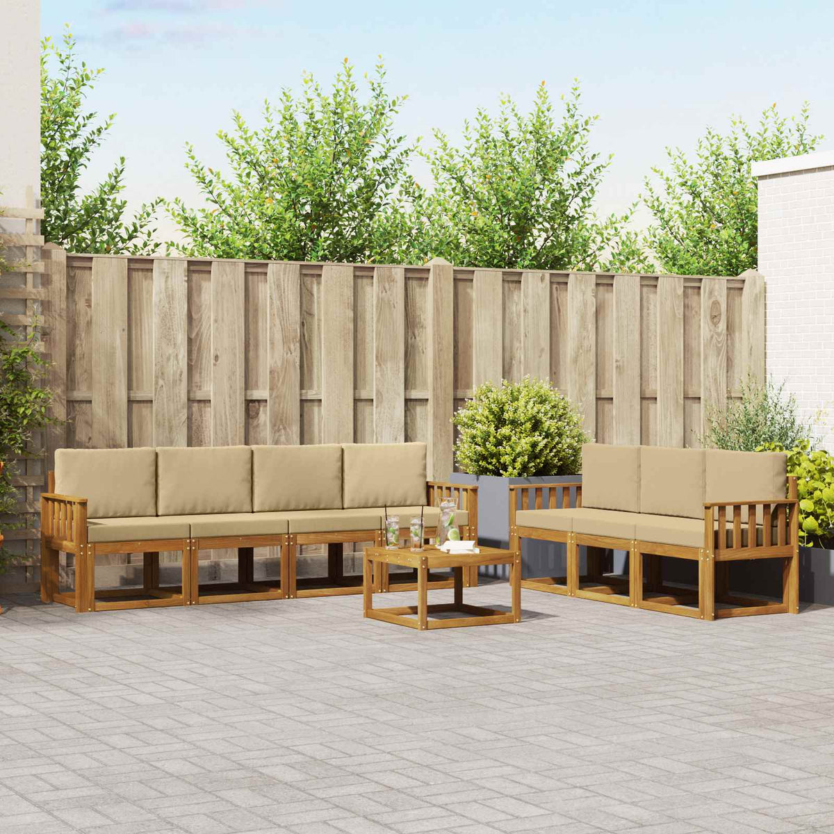 Buiten bankenset met kussen 8 pcs Natuurlijk en Beige is nu te koop bij PeponiXL, paradijselijk wonen!