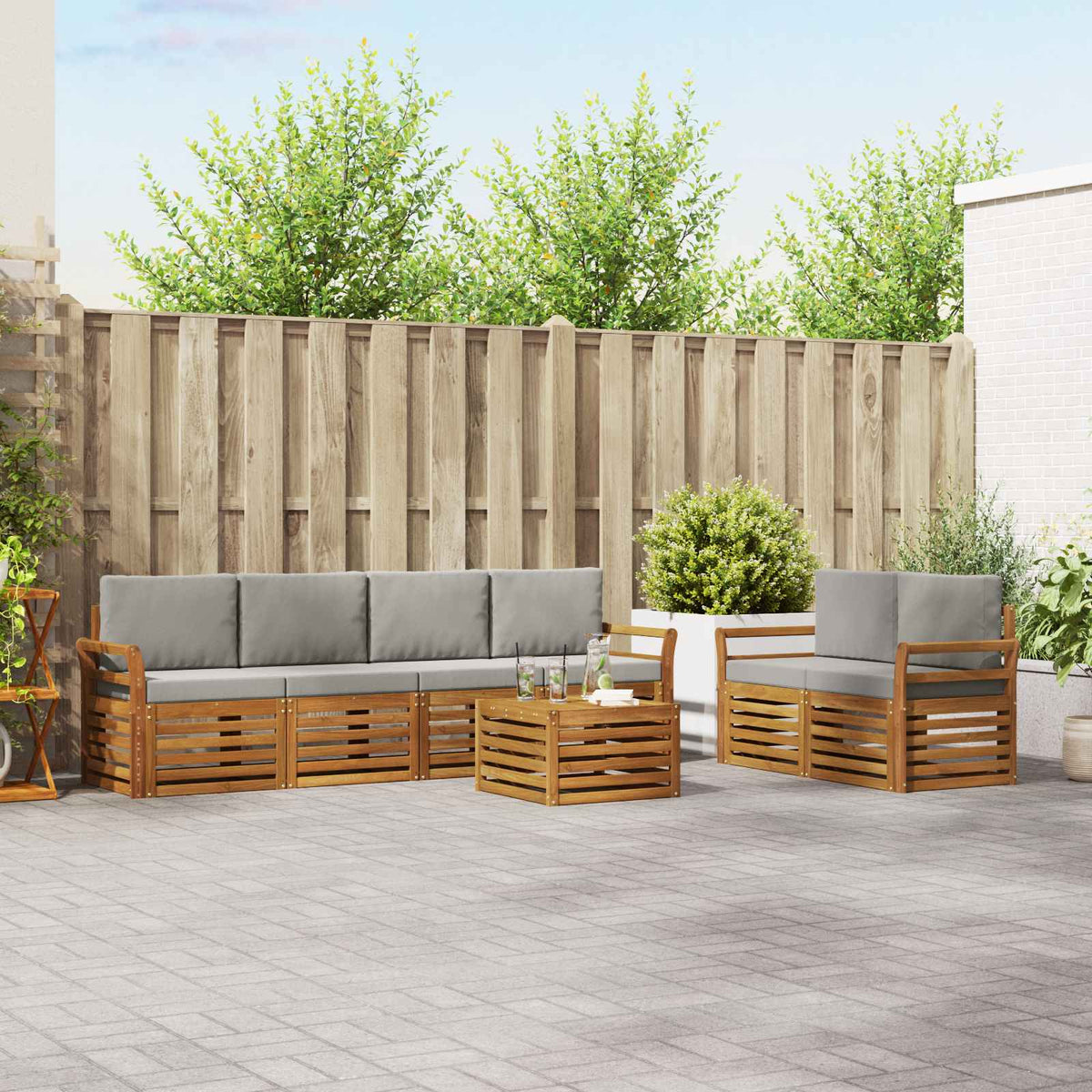 Buiten bankenset 7 pcs Natuurlijk en Lichtgrijs is nu te koop bij PeponiXL, paradijselijk wonen!