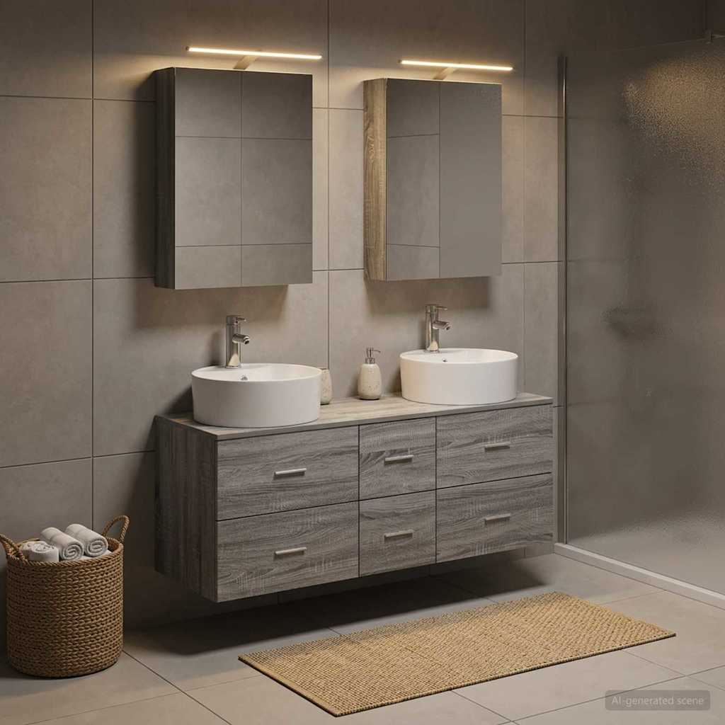Badkamermeubelset 5 st Grijs Sonoma Bewerkt hout en glas is nu te koop bij PeponiXL, paradijselijk wonen!