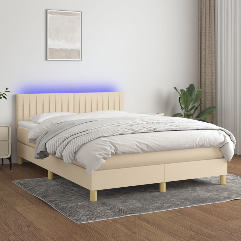 Boxspring met matras en LED stof crèmekleurig 140x200 cm is nu te koop bij PeponiXL, paradijselijk wonen!