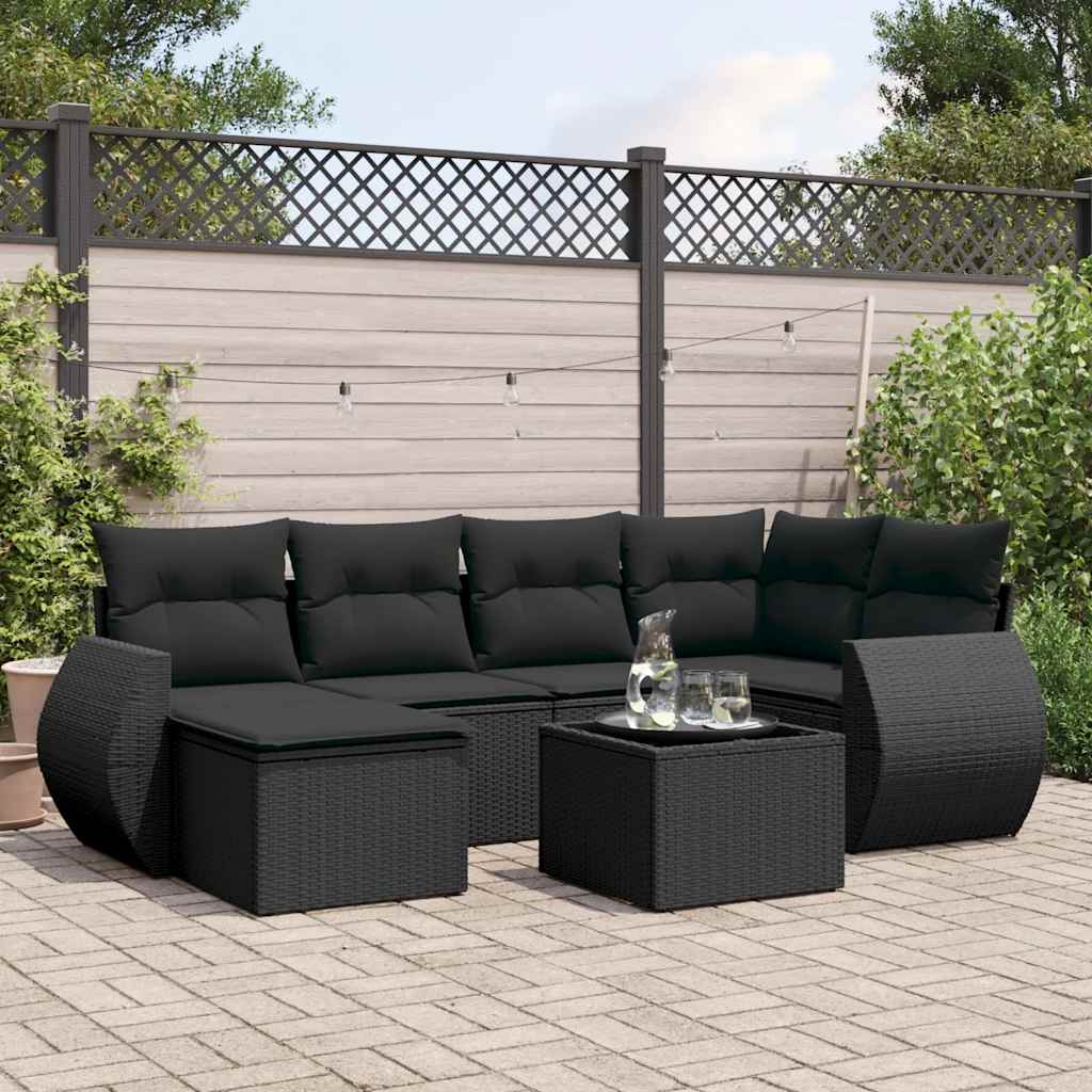 7-delige Loungeset met kussens poly rattan zwart is nu te koop bij PeponiXL, paradijselijk wonen!