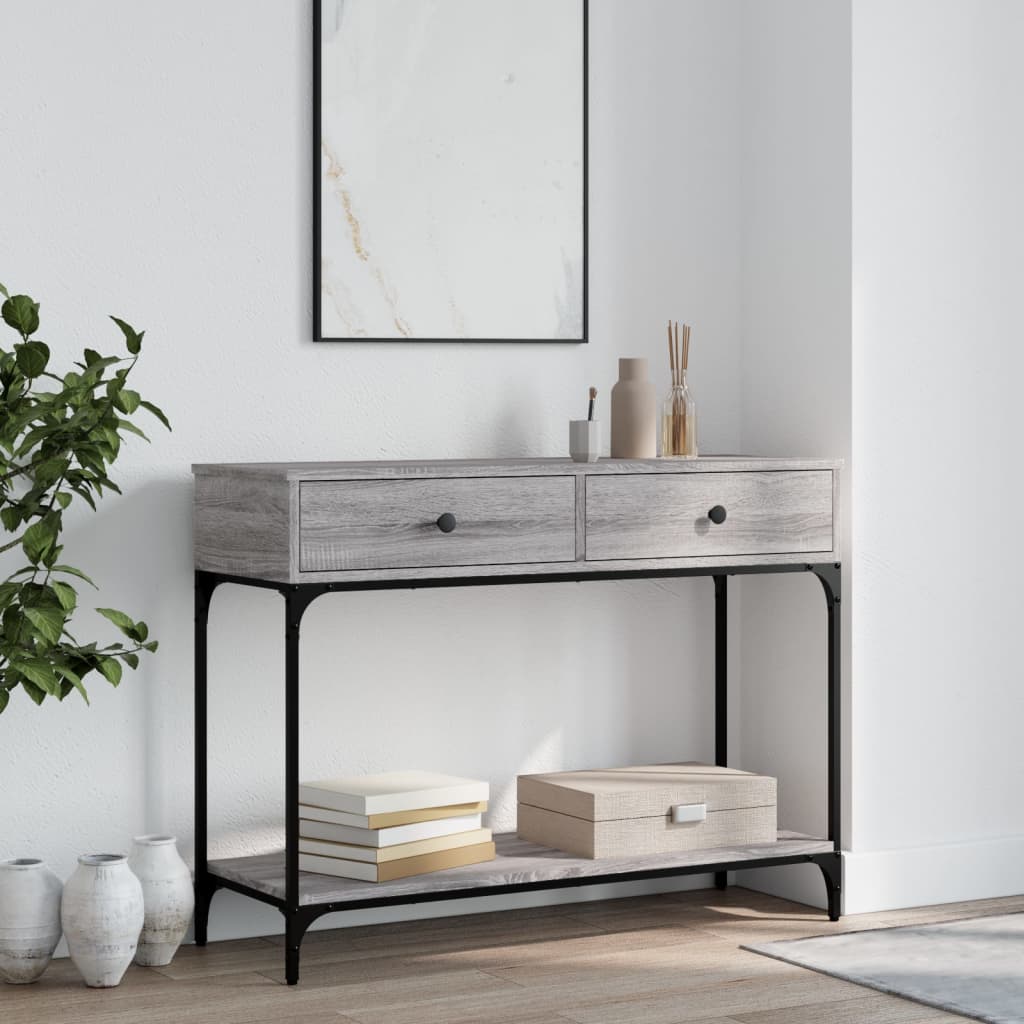 Wandtafel 100x34,5x75 cm bewerkt hout grijs sonoma eikenkleurig is nu te koop bij PeponiXL, paradijselijk wonen!