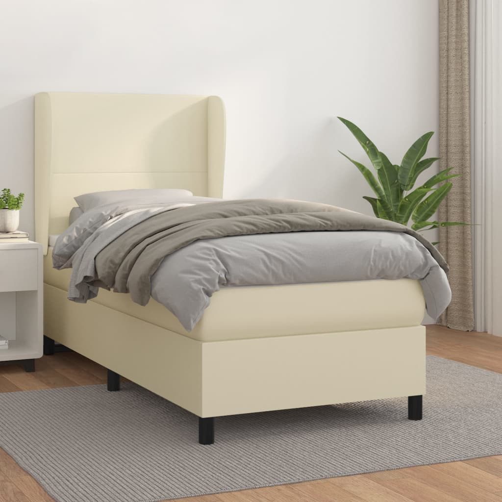 Boxspring met matras kunstleer crèmekleurig 90x200 cm is nu te koop bij PeponiXL, paradijselijk wonen!